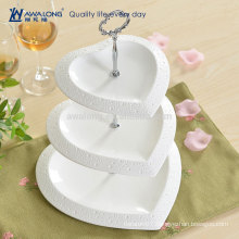 Heart Shape Pretty Design Plain White Fine Ceramic Personalized China Three Layers Fruit Cake Plates, Unique Dessert Plates